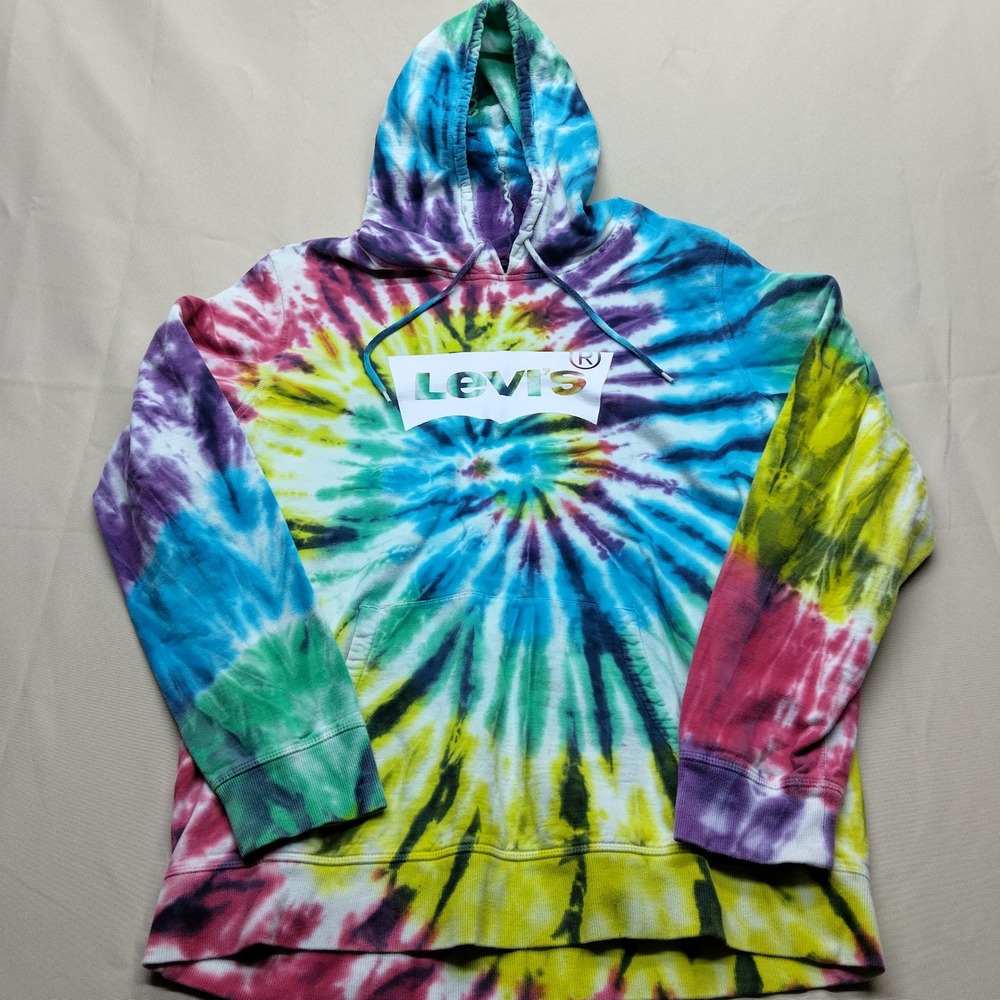 Levis Mens Tie Dye Hoodie Multicolor Box Logo Sweatshirt 3LGLK2232 Large